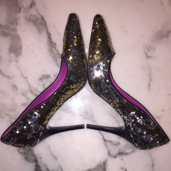 Trina Turk Gold Silver Sequin Stilleto Heels 9.5 - Picture 6 of 7